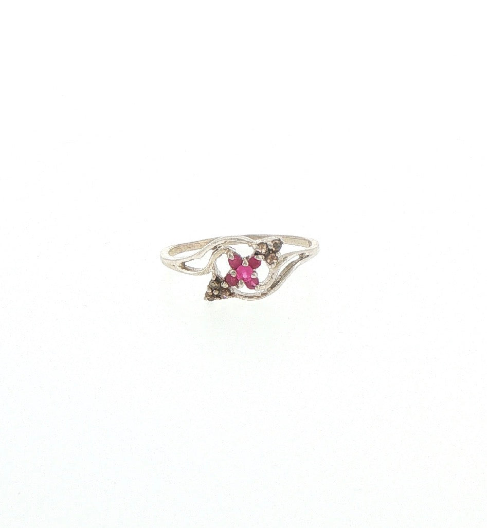 Floral Ruby Multistone Bypass Ring in Silver