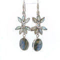 Vintage-Style Floral Labradorite and Quartz Silver Drop Earrings