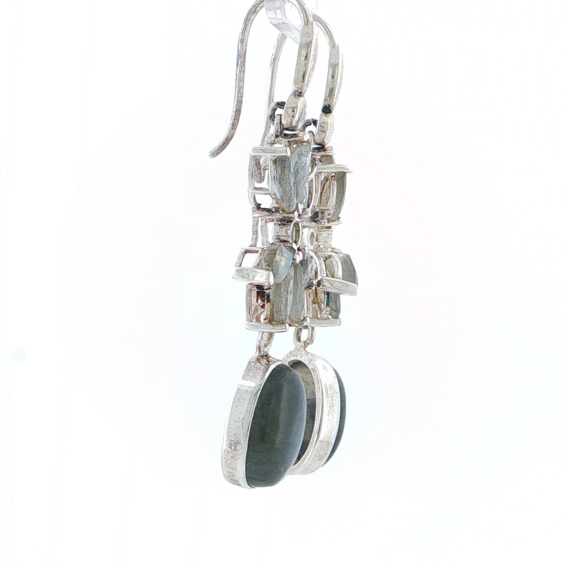 Vintage-Style Floral Labradorite and Quartz Silver Drop Earrings
