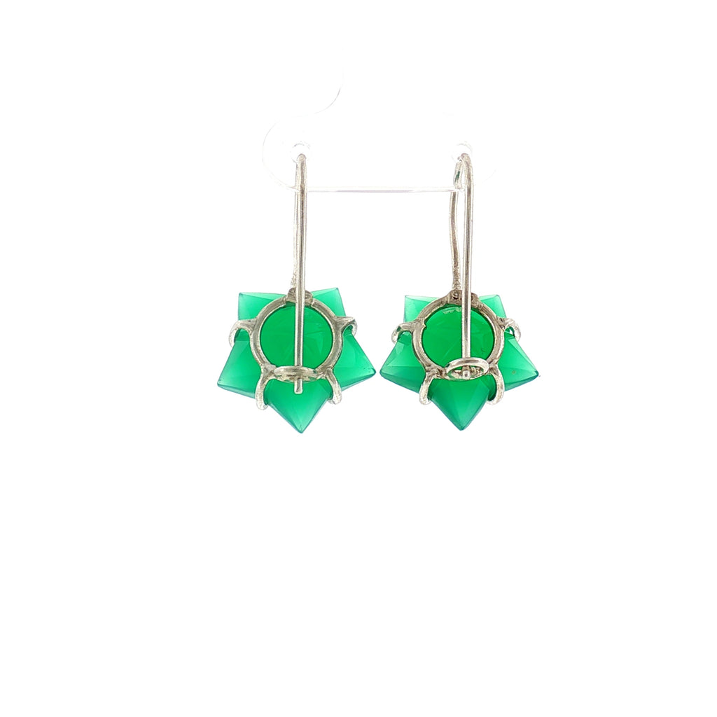 Star-Cut Green Onyx Silver Drop Earrings