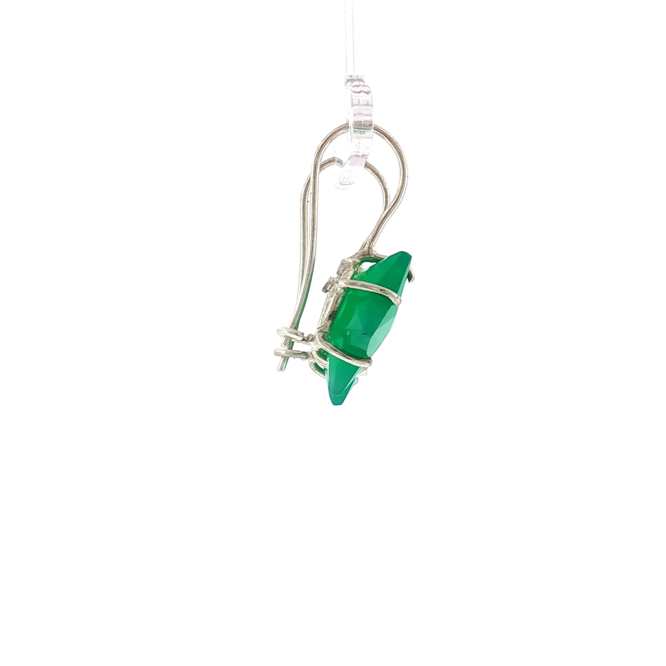 Star-Cut Green Onyx Silver Drop Earrings