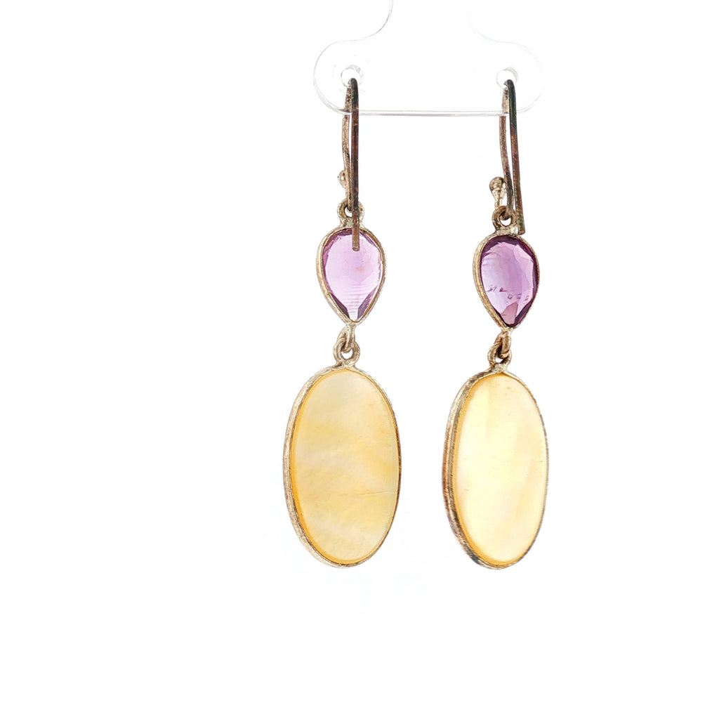 Amethyst and Mother-of-Pearl Dangle Earrings in Silver