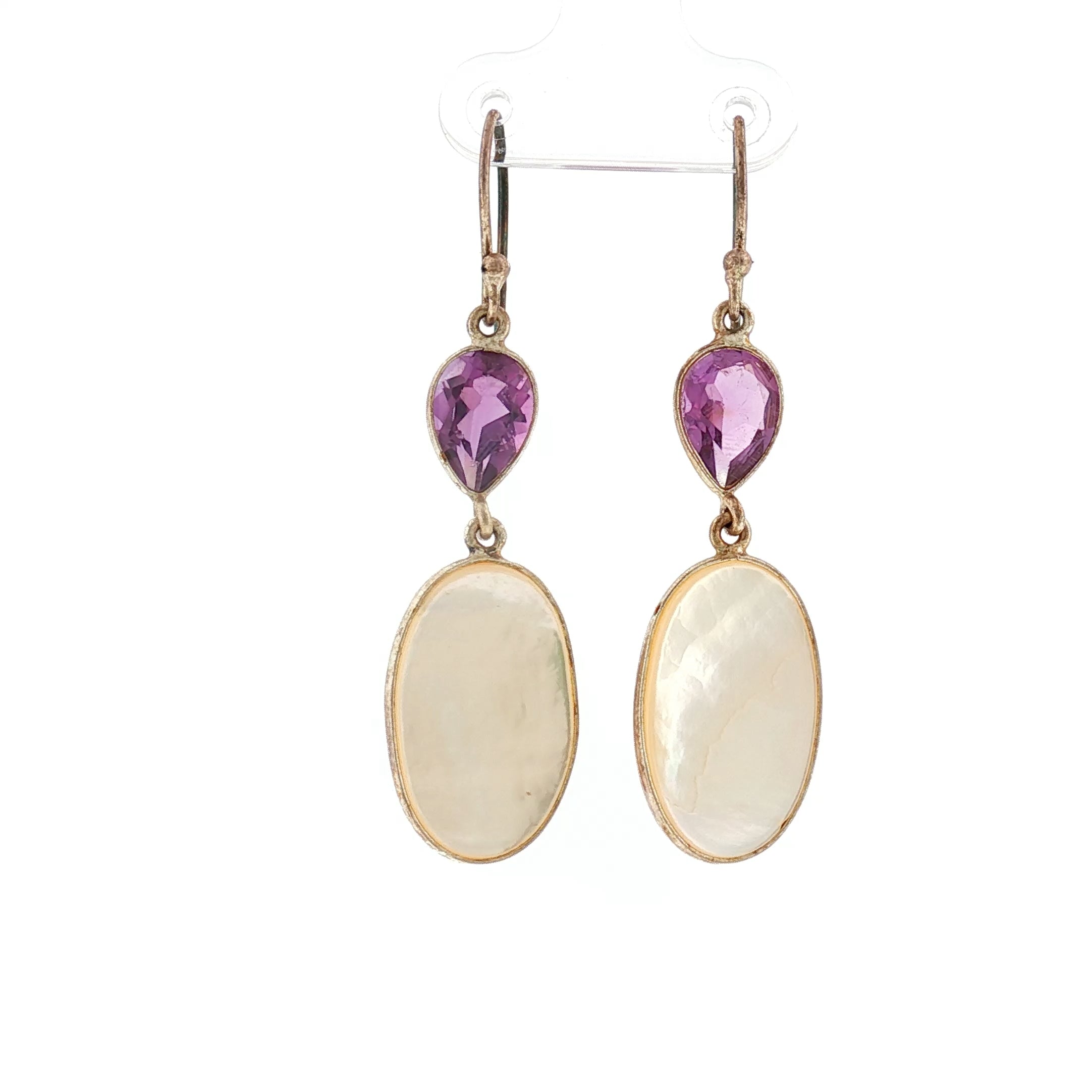 Amethyst and Mother-of-Pearl Dangle Earrings in Silver