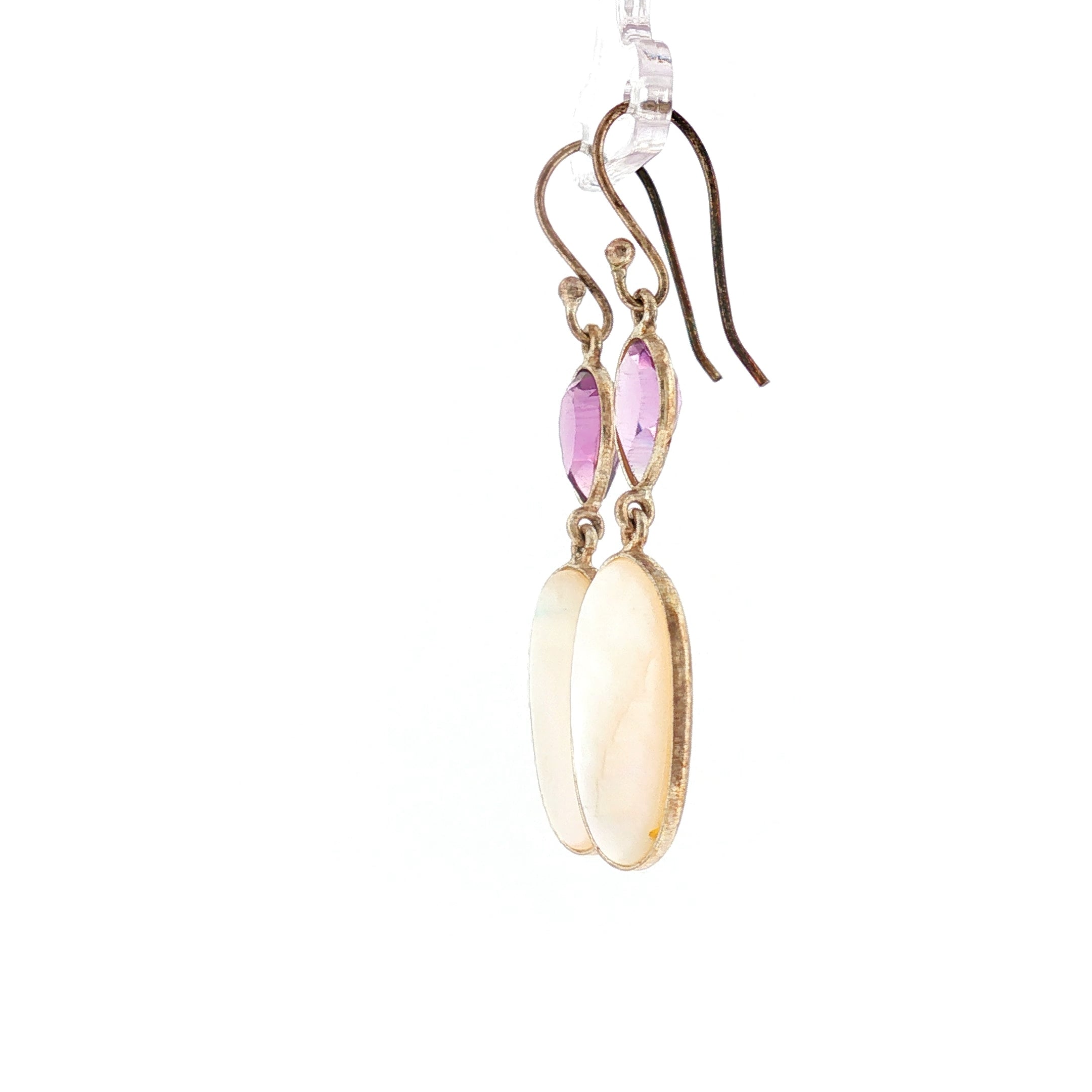 Amethyst and Mother-of-Pearl Dangle Earrings in Silver