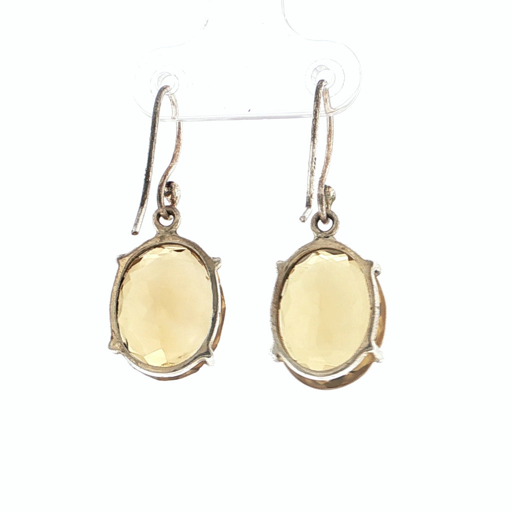 Oval Brilliant Cut Yellow Citrine Silver Drop Earrings