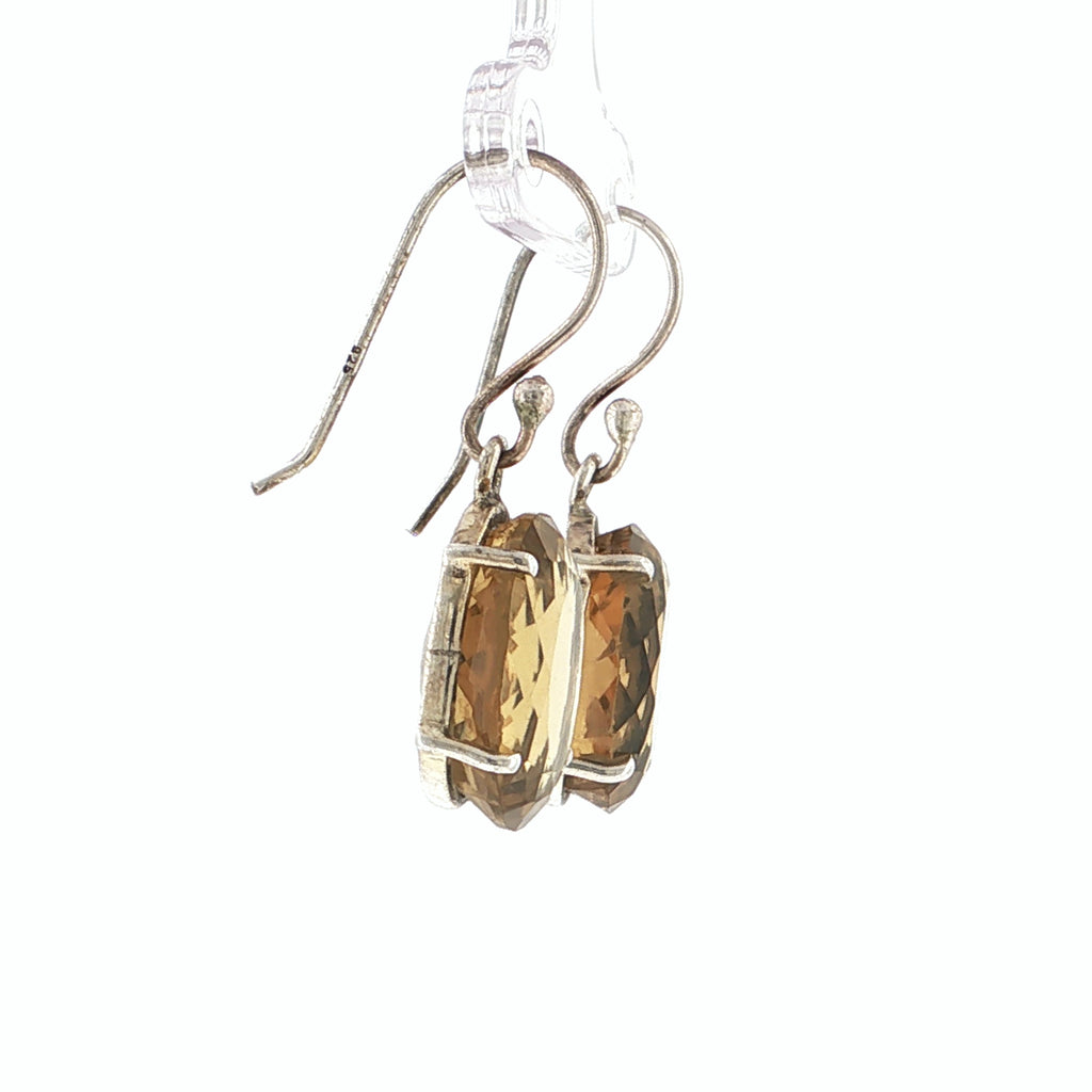 Oval Brilliant Cut Yellow Citrine Silver Drop Earrings
