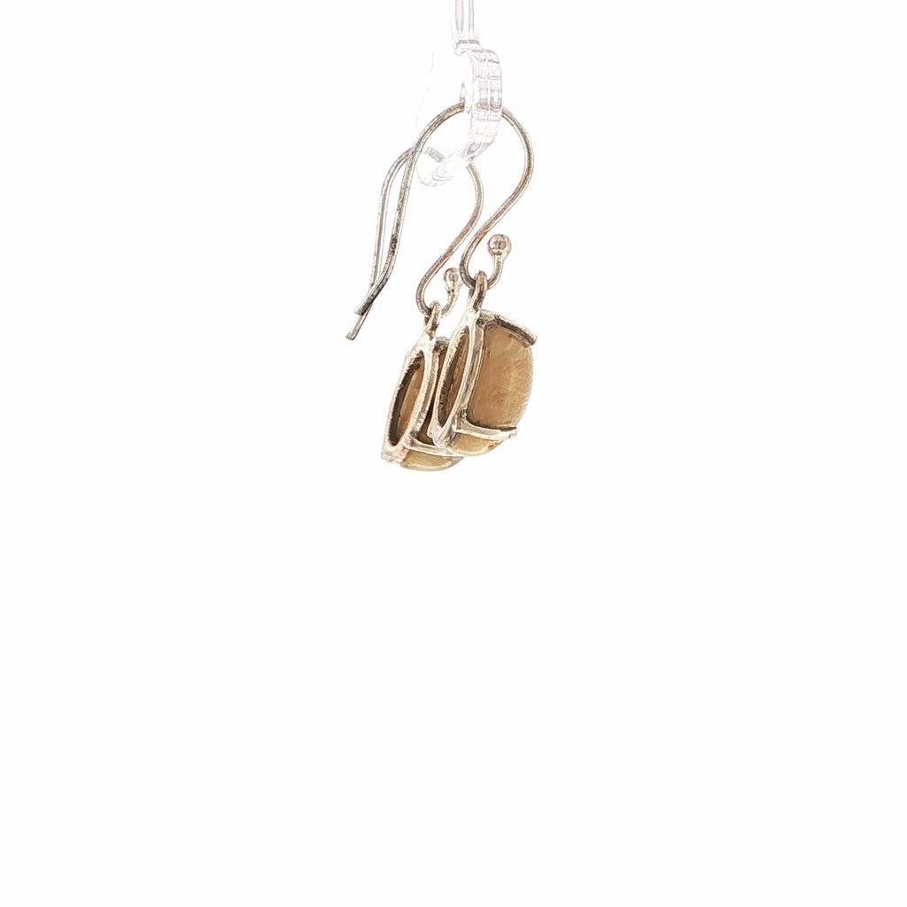 Round Rutile Quartz Cabochon Silver Drop Earrings