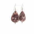 Pear-Shaped Lepidolite Cabochon Silver Dangle Earrings