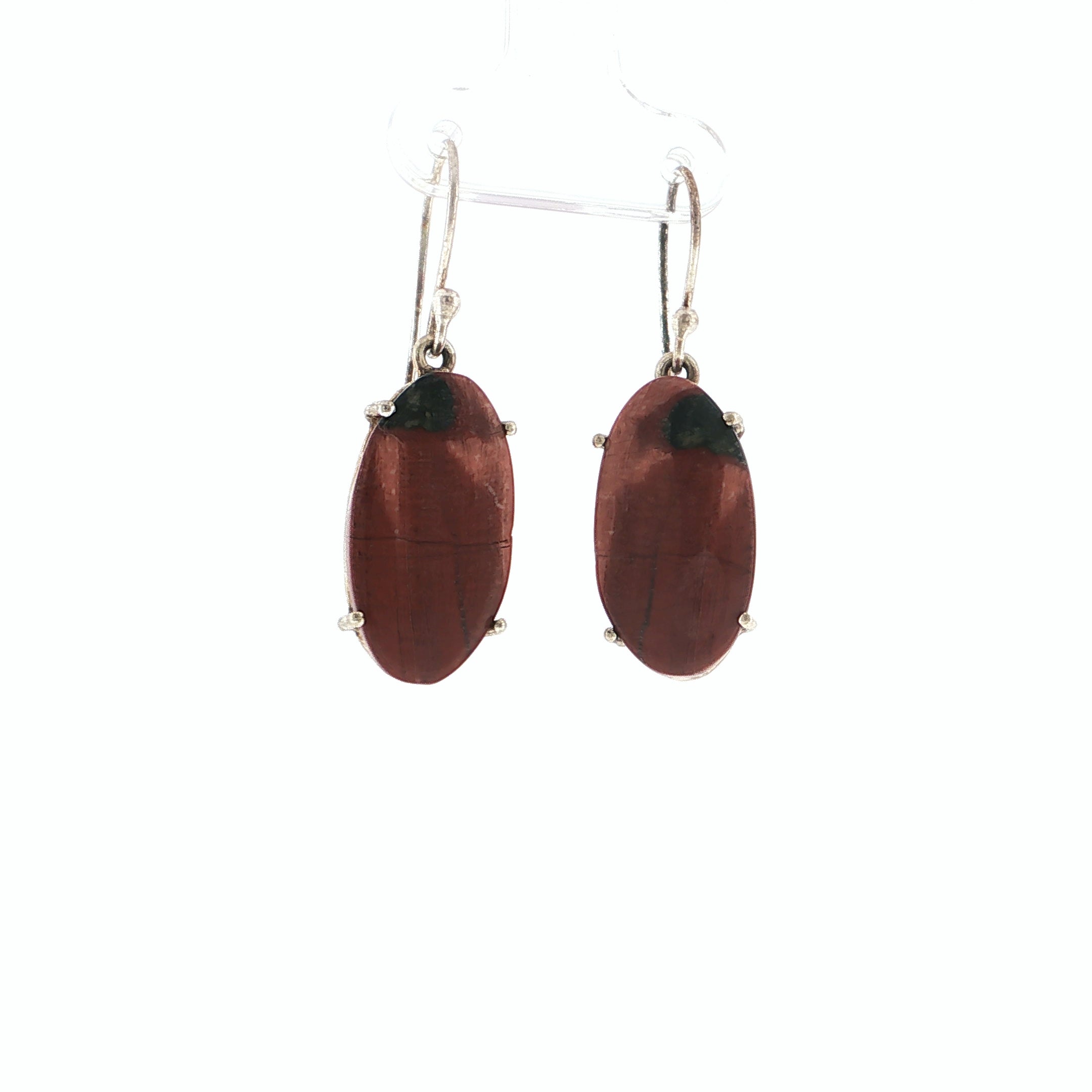 Oval Reddish-Orange Jasper Silver Drop Earrings