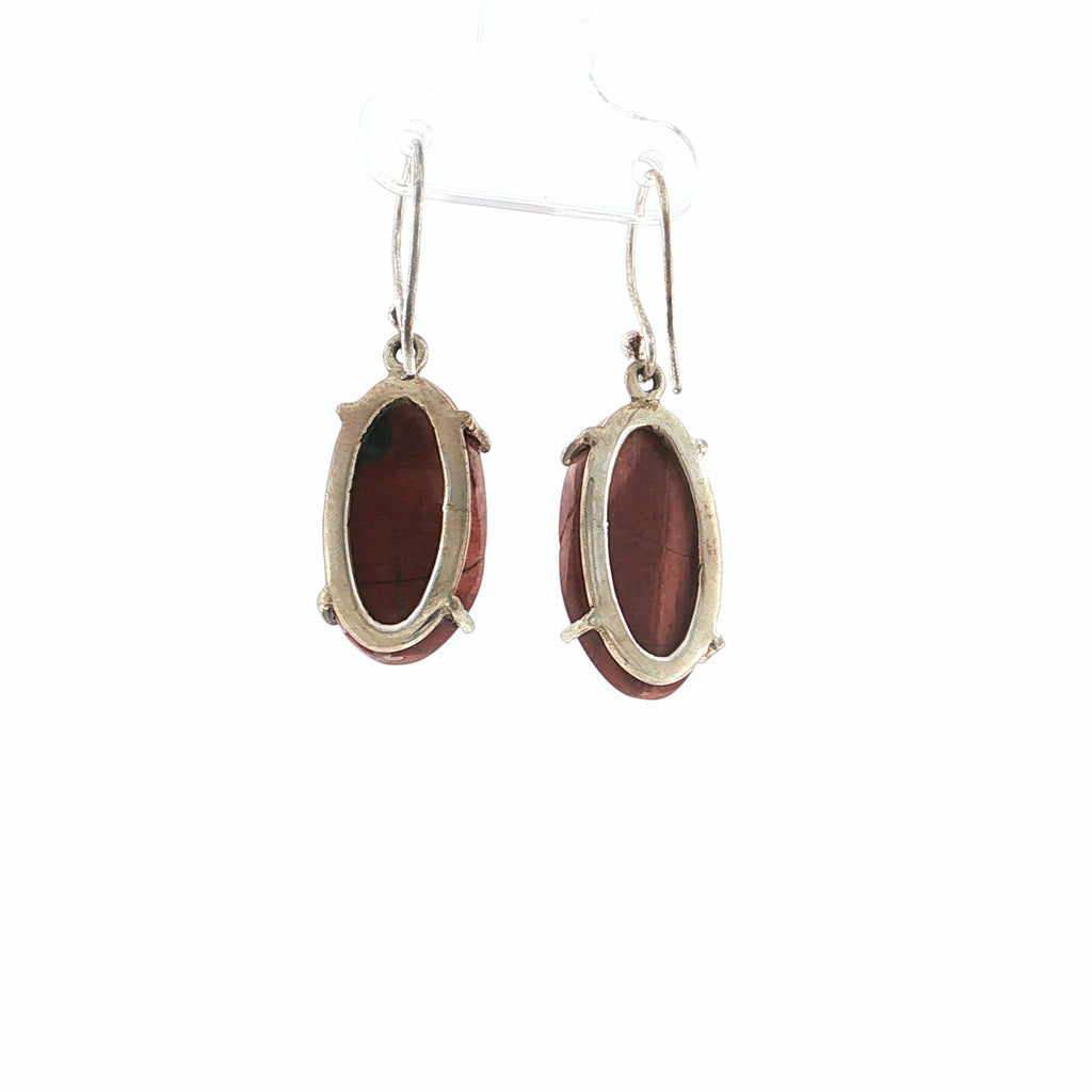 Oval Reddish-Orange Jasper Silver Drop Earrings