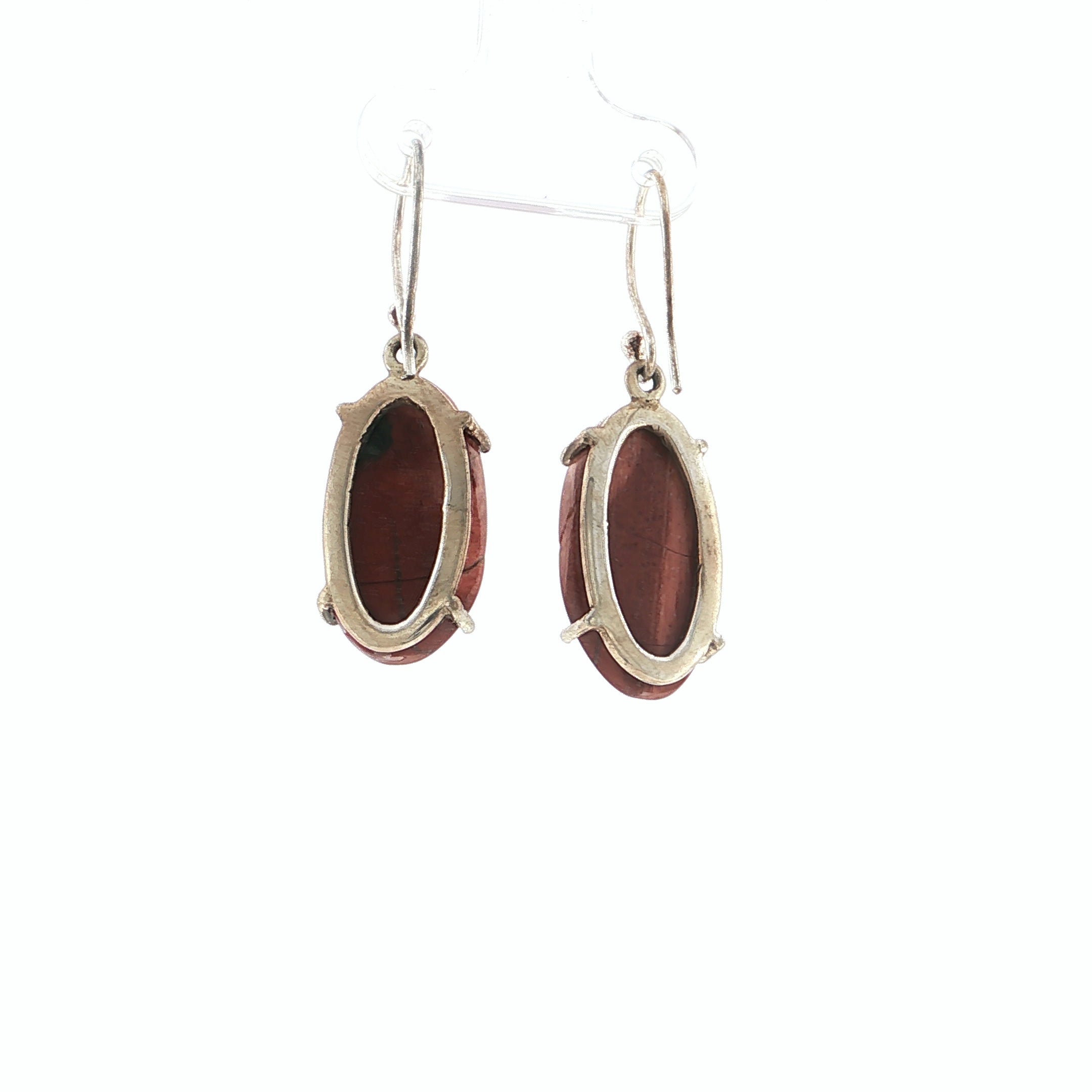 Oval Reddish-Orange Jasper Silver Drop Earrings