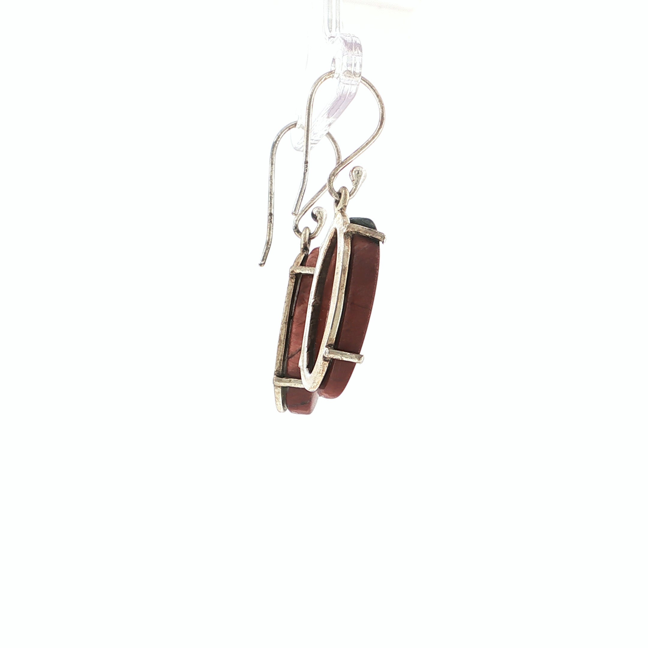 Oval Reddish-Orange Jasper Silver Drop Earrings