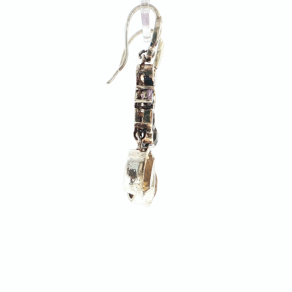 Multi-Gemstone Cluster Drop Earrings in Sterling Silver with Citrine, Garnet, Amethyst and Smoky Quartz