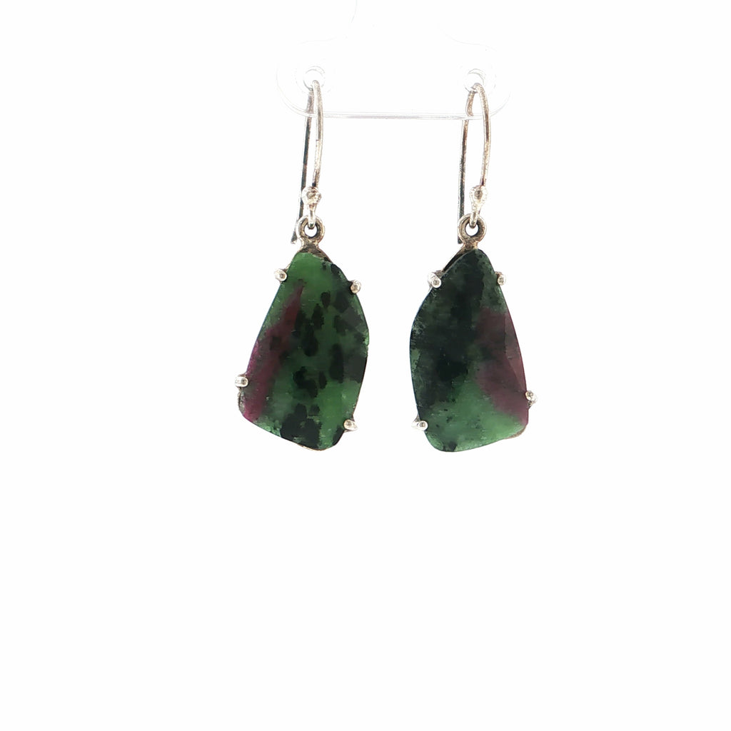 Baroque Ruby Zoisite Silver Dangle Earrings