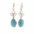 Oval Cabochon Aquamarine and Moonstone Silver Dangle Earrings