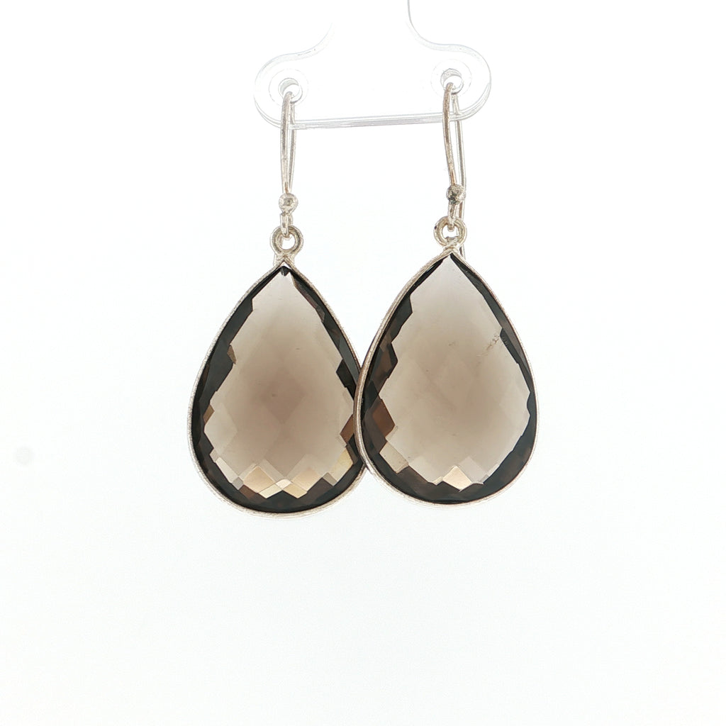 Pear-Cut Rose Cut Smoky Quartz Silver Drop Earrings