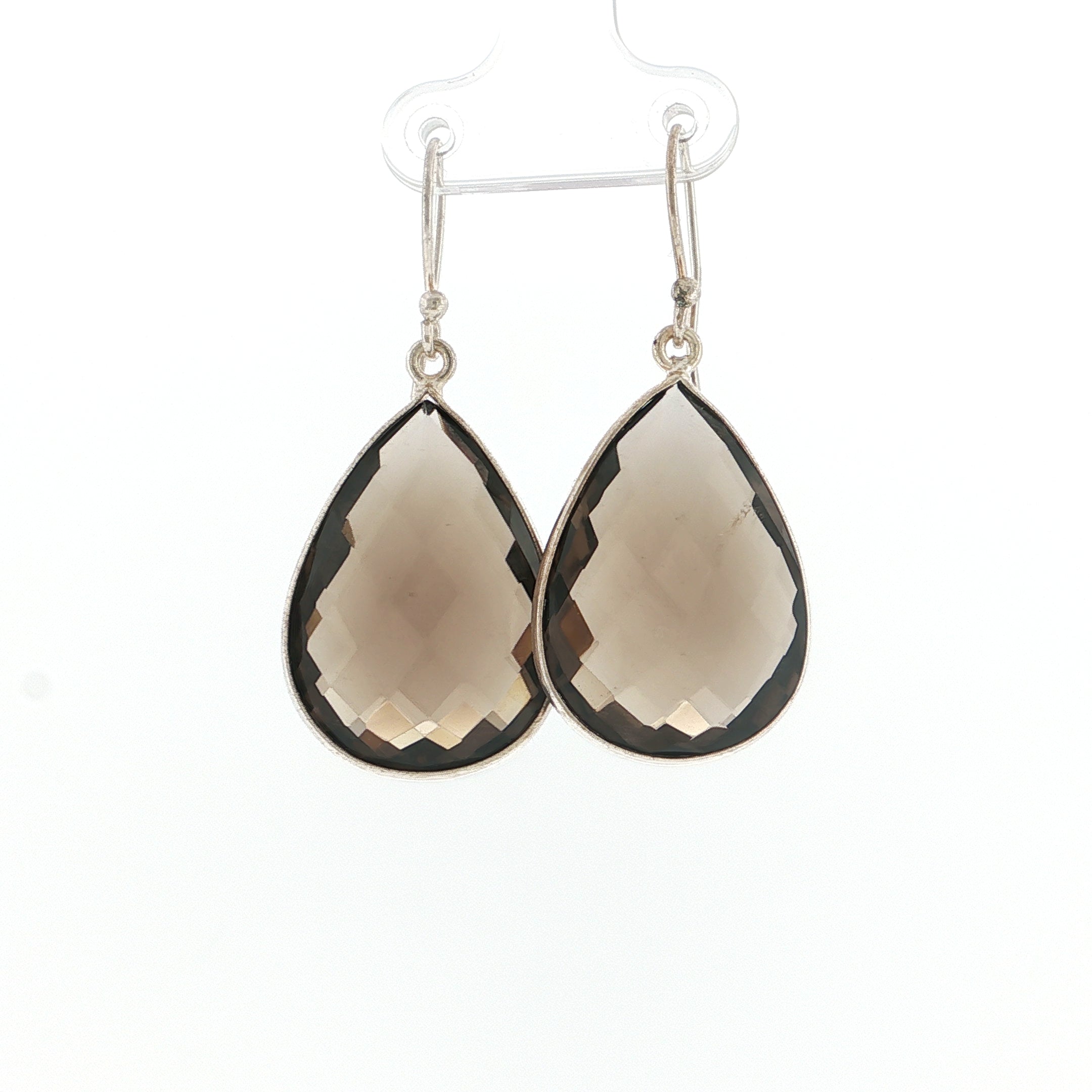 Pear-Cut Rose Cut Smoky Quartz Silver Drop Earrings