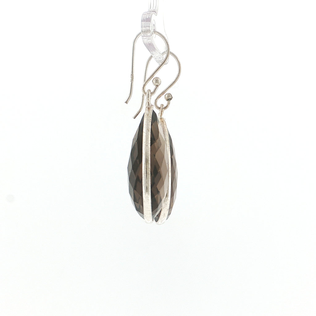Pear-Cut Rose Cut Smoky Quartz Silver Drop Earrings