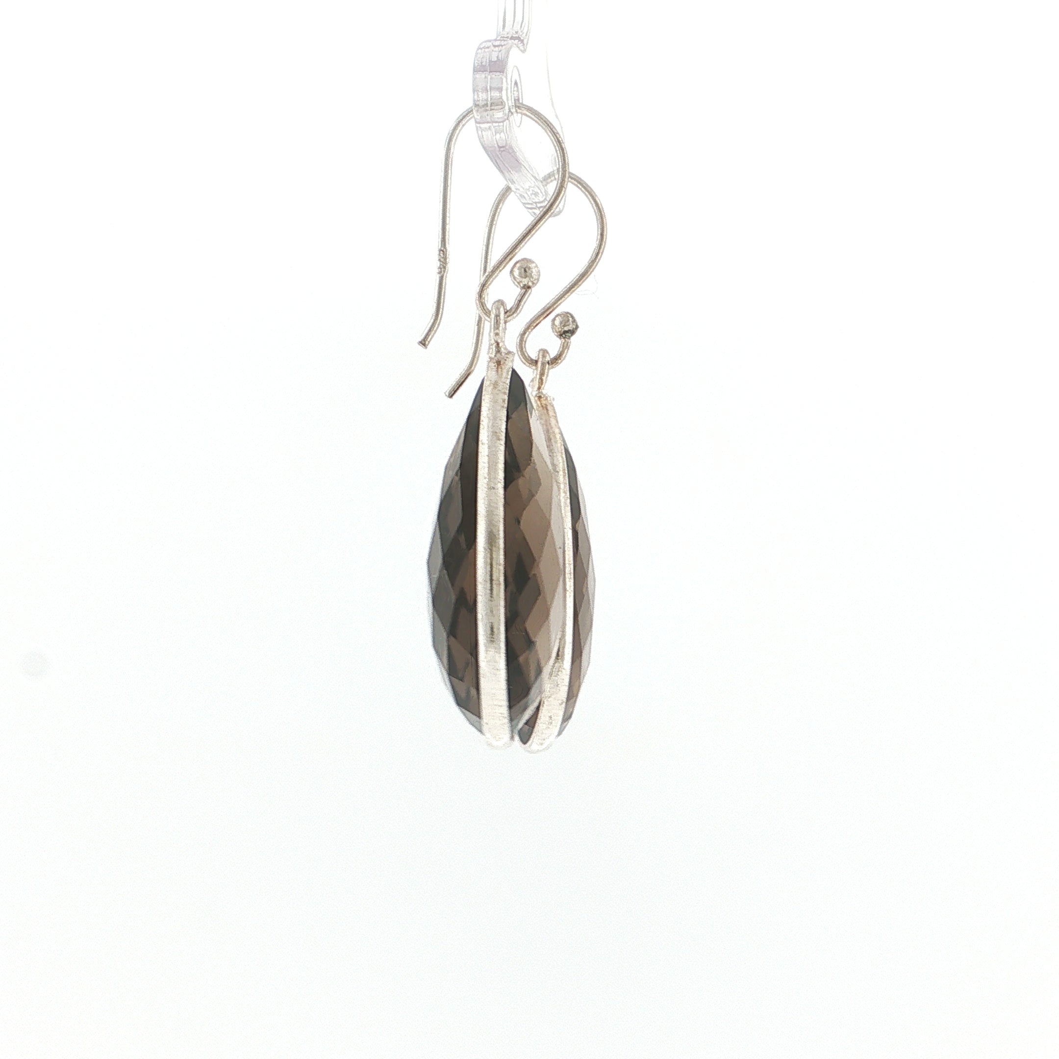 Pear-Cut Rose Cut Smoky Quartz Silver Drop Earrings
