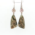 Moss Agate and Pink Pearl Sterling Silver Trapezoid Dangle Earrings