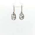 Oval Cabochon Black Dot Quartz Silver Drop Earrings