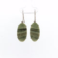 Oval Cabochon Green Jade Silver Drop Earrings