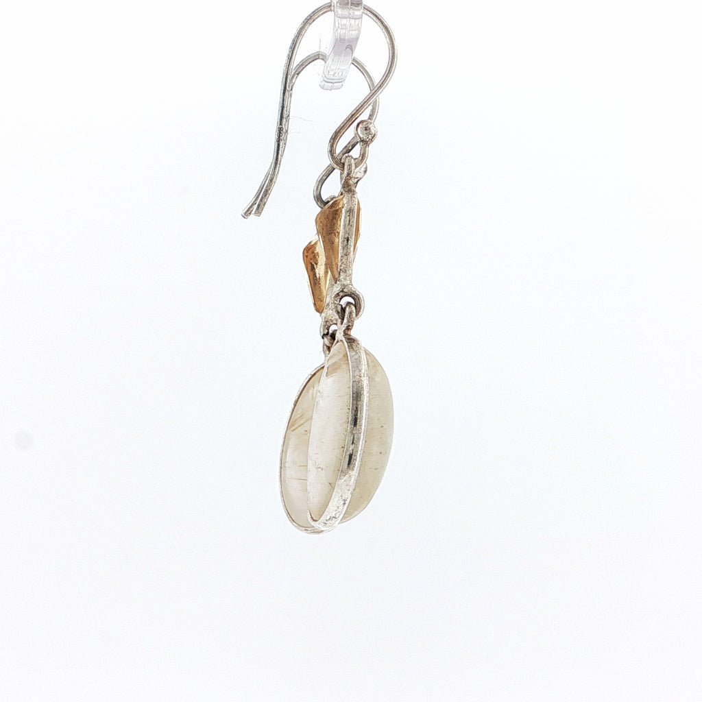 Rutilated Quartz and Citrine Silver Dangle Earrings