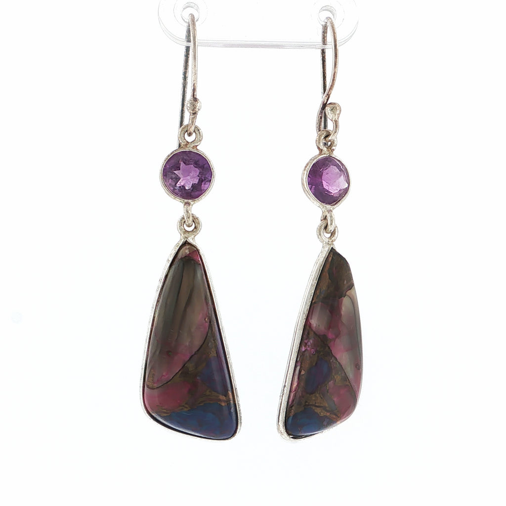 Sterling Silver Amethyst and Mohave Turquoise Dangle Earrings