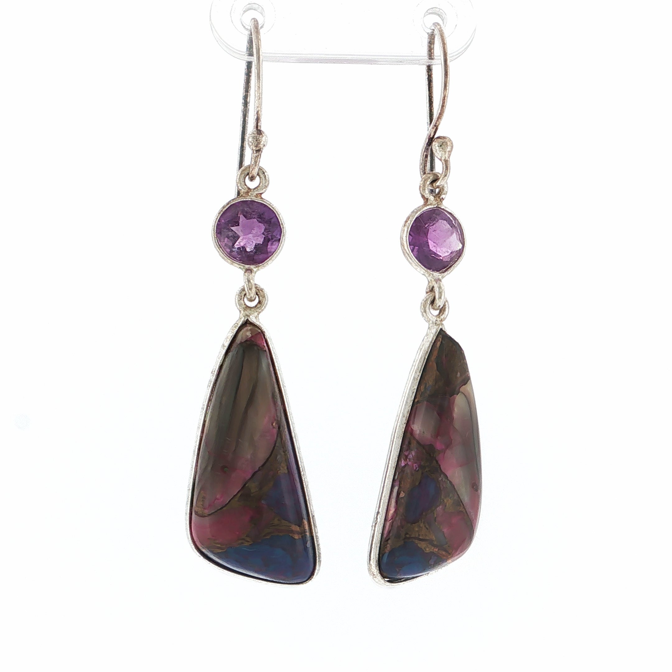 Sterling Silver Amethyst and Mohave Turquoise Dangle Earrings