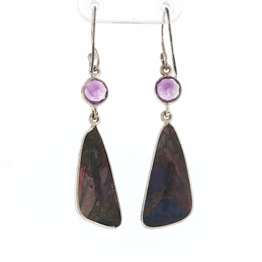 Sterling Silver Amethyst and Mohave Turquoise Dangle Earrings