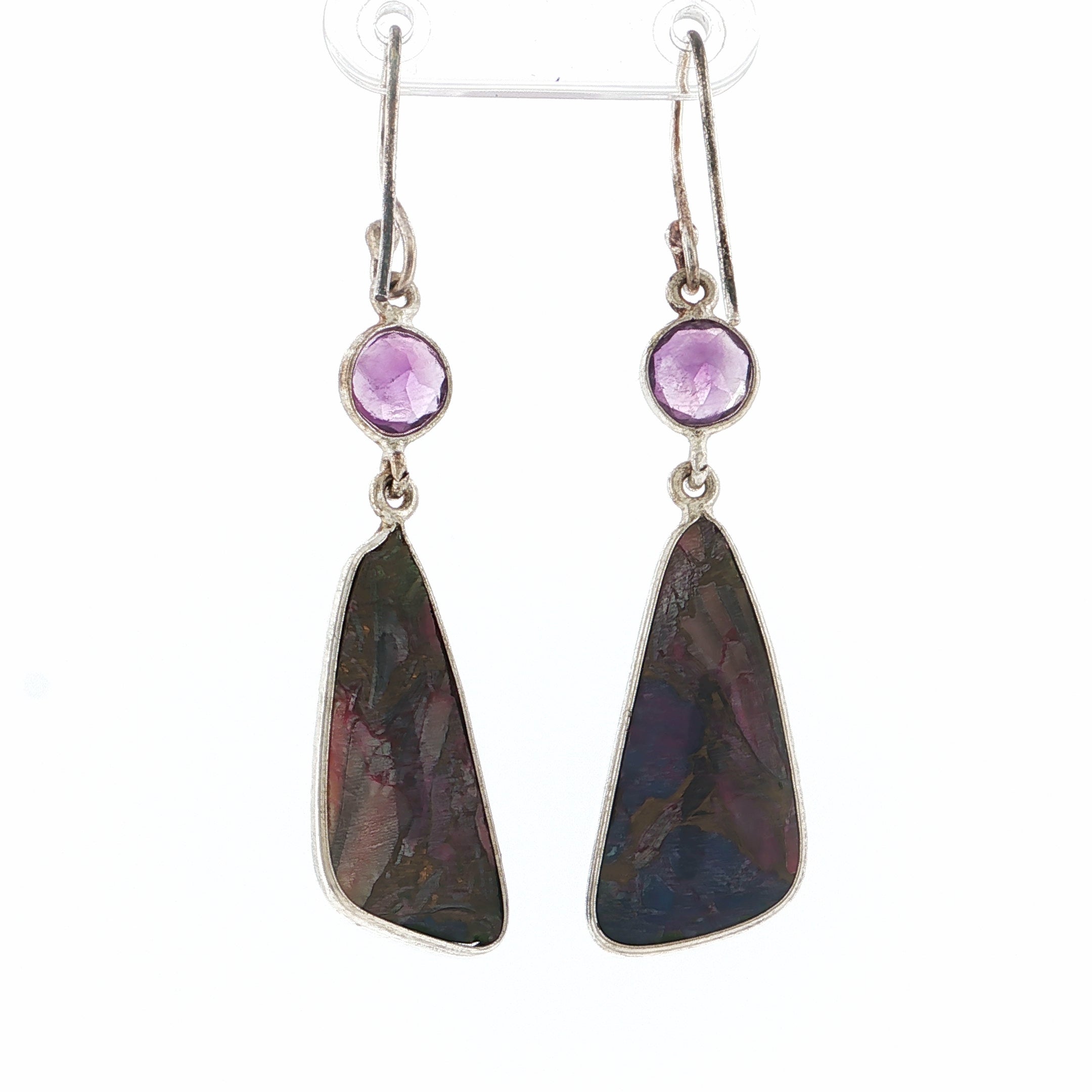 Sterling Silver Amethyst and Mohave Turquoise Dangle Earrings