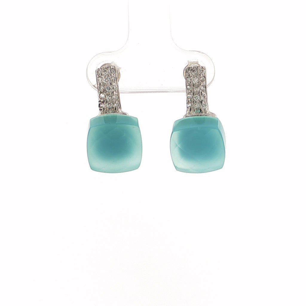 Cushion Sugarloaf Cabochon Aquamarine Drop Earrings in Silver