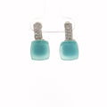 Cushion Sugarloaf Cabochon Aquamarine Drop Earrings in Silver