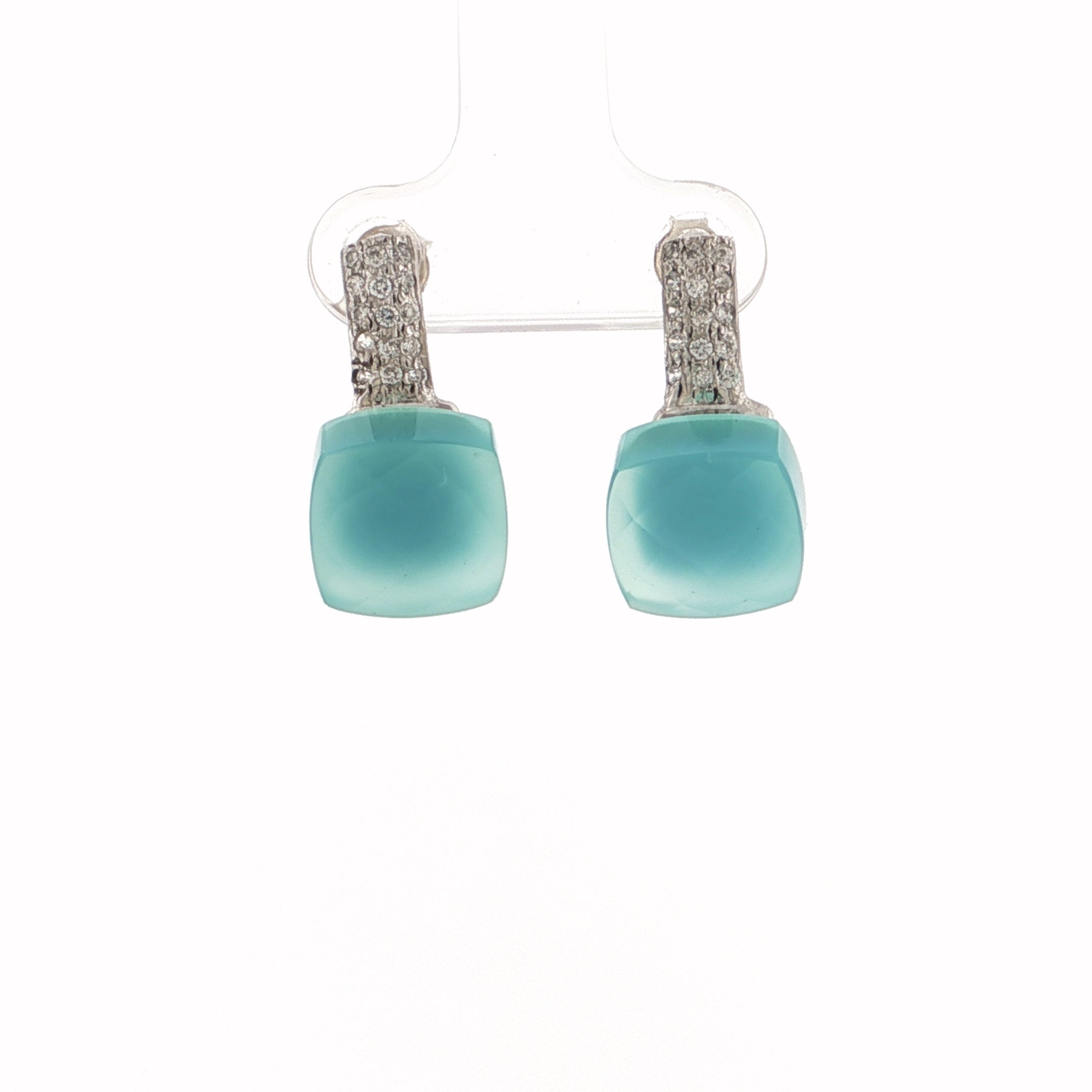 Cushion Sugarloaf Cabochon Aquamarine Drop Earrings in Silver