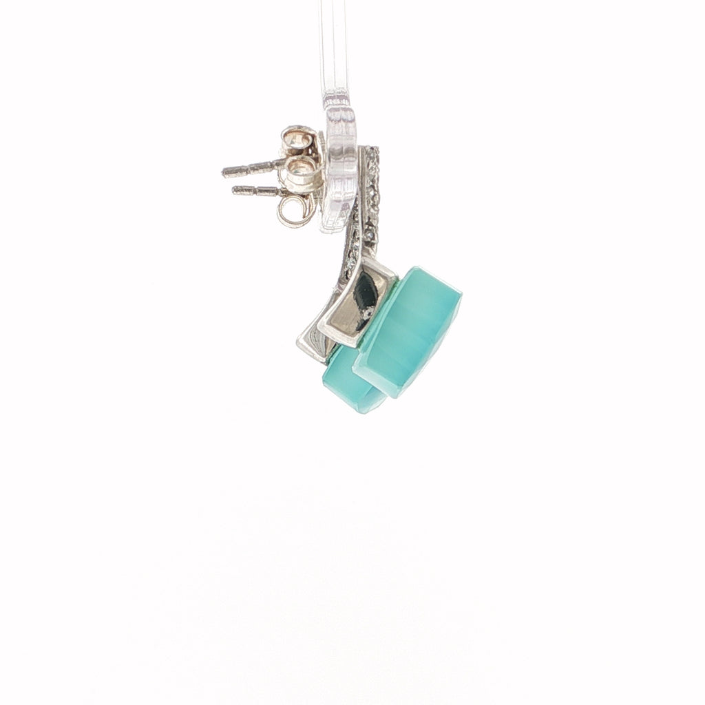 Cushion Sugarloaf Cabochon Aquamarine Drop Earrings in Silver