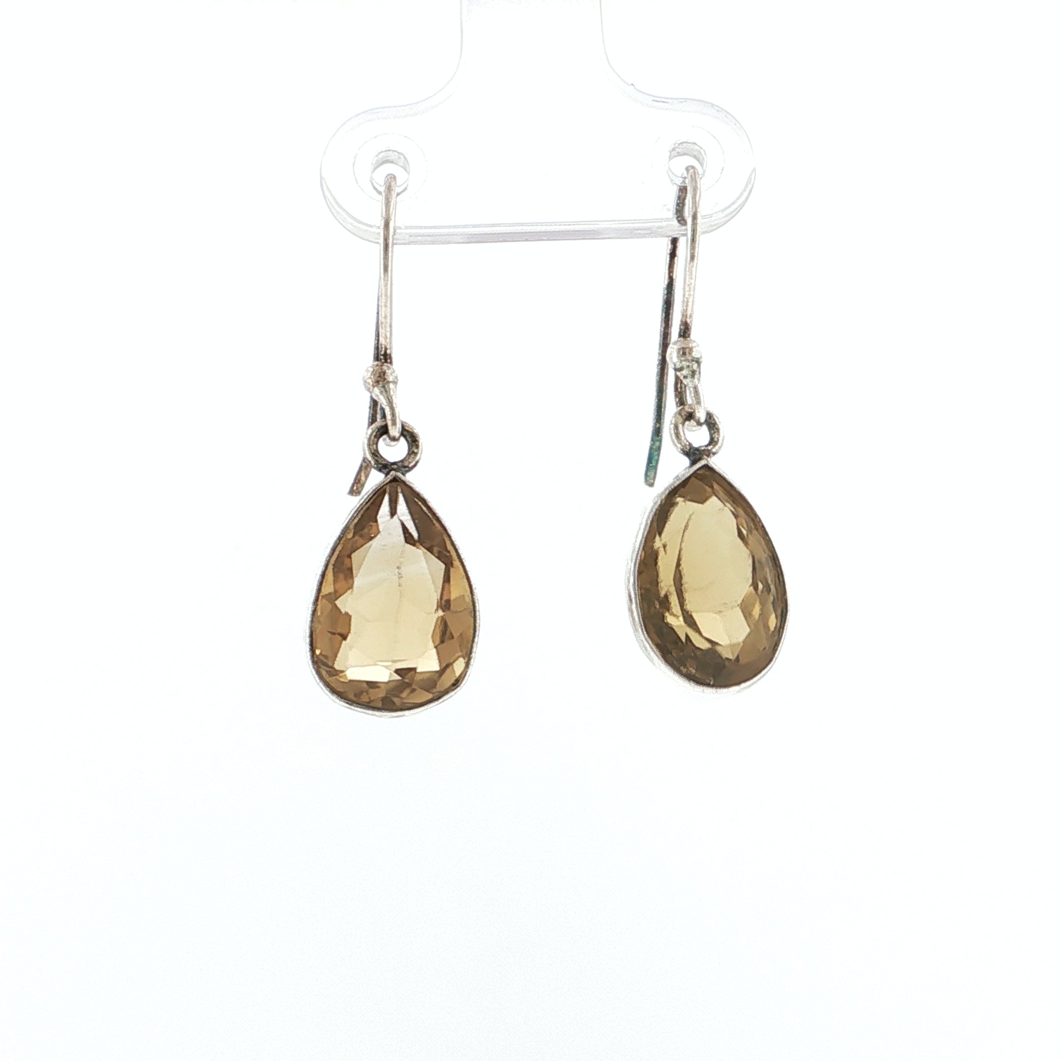 Pear-Cut Faceted Honey Quartz Silver Drop Earrings