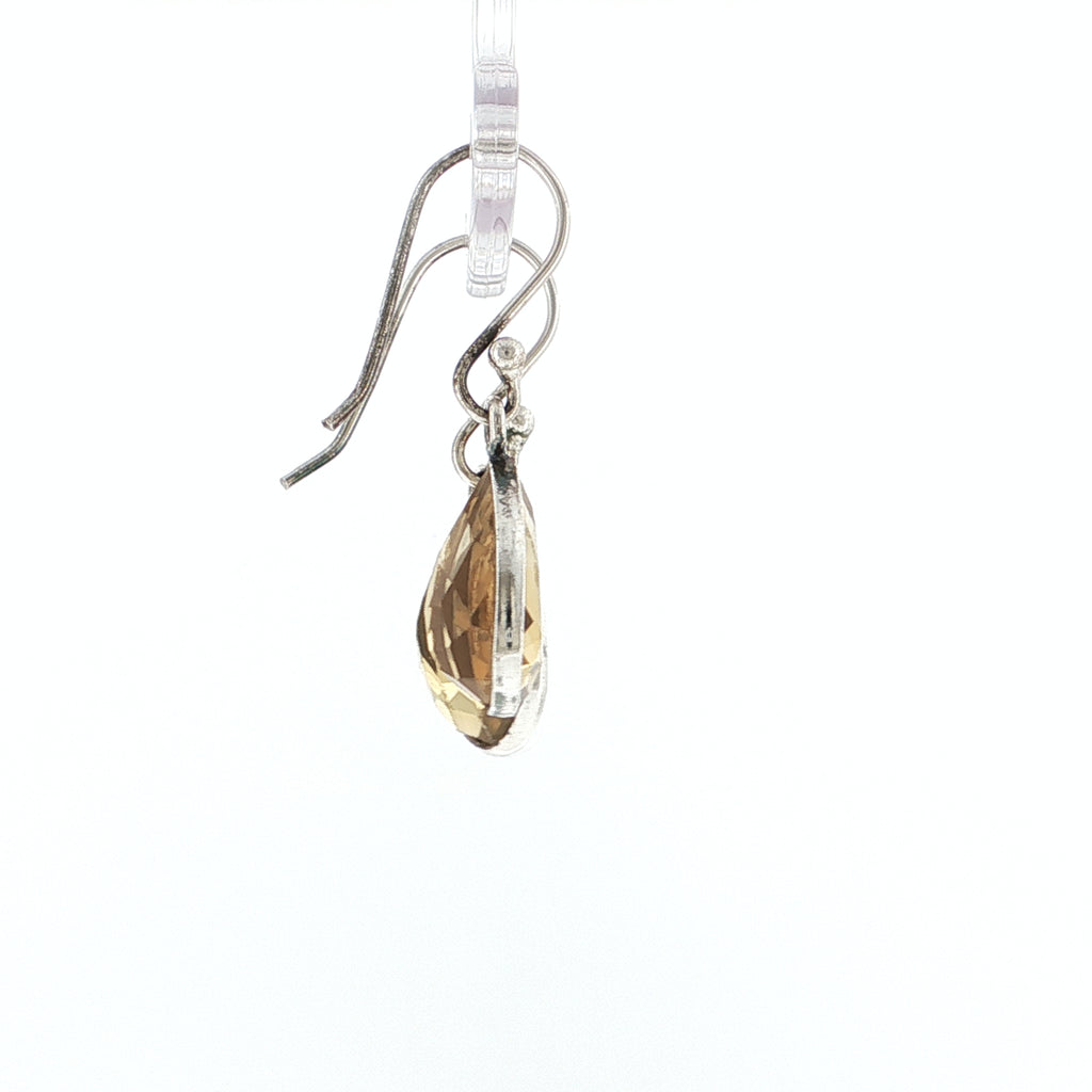 Pear-Cut Faceted Honey Quartz Silver Drop Earrings