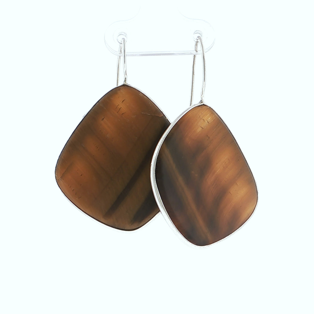Baroque Chatoyant Tiger's Eye Quartz Silver Drop Earrings