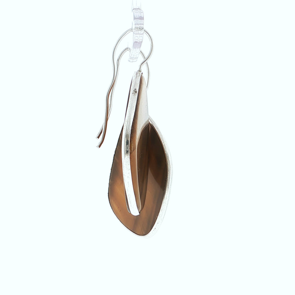Baroque Chatoyant Tiger's Eye Quartz Silver Drop Earrings