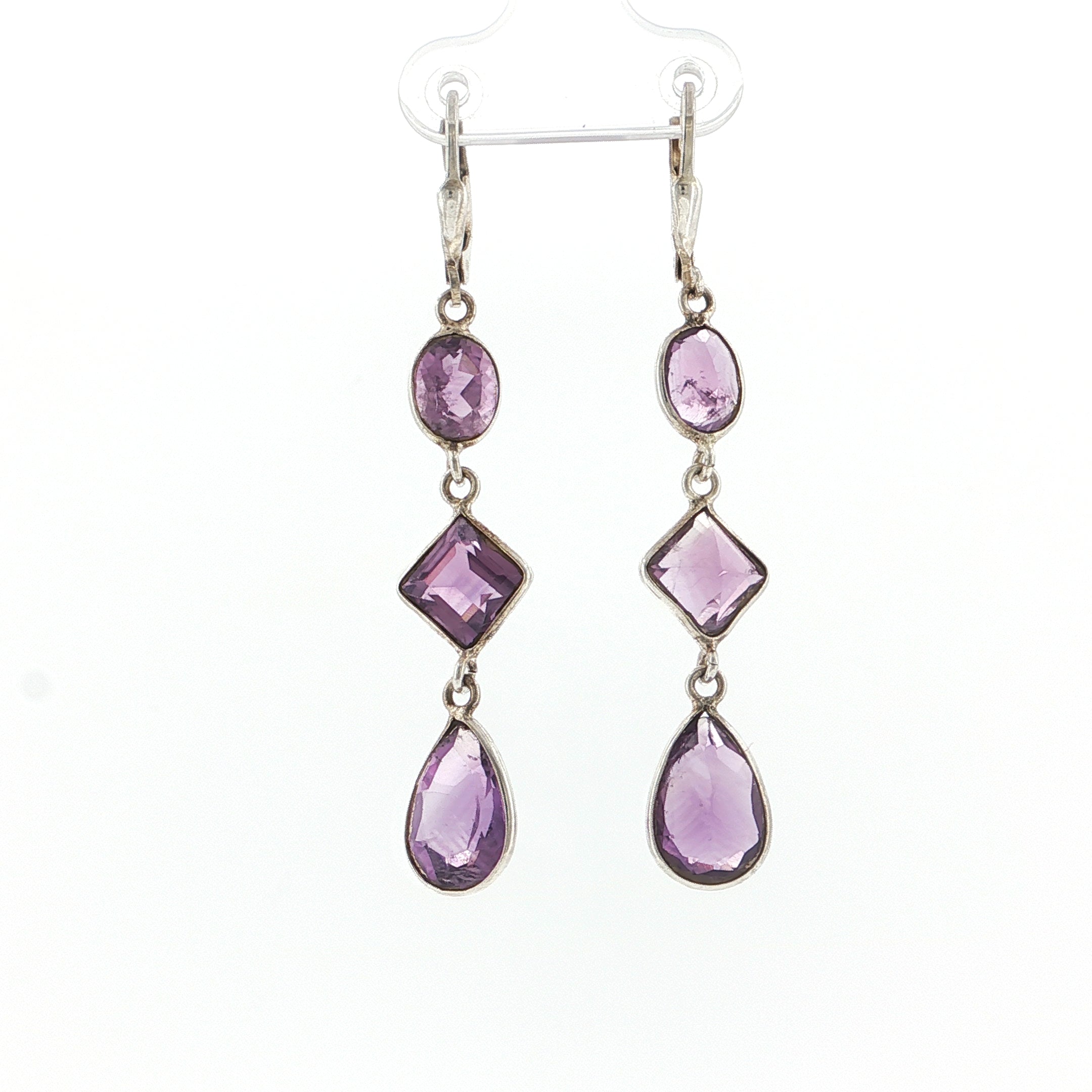 Sterling Silver Triple-Tiered Amethyst Dangle Earrings