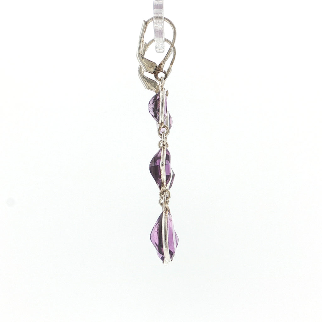Sterling Silver Triple-Tiered Amethyst Dangle Earrings
