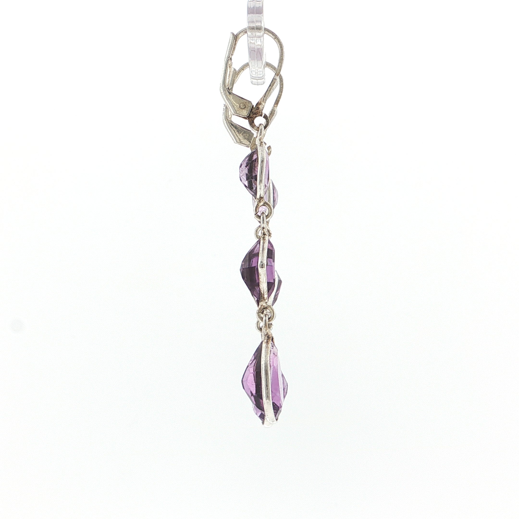 Sterling Silver Triple-Tiered Amethyst Dangle Earrings