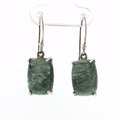 Cushion Cabochon Green Jade Silver Drop Earrings