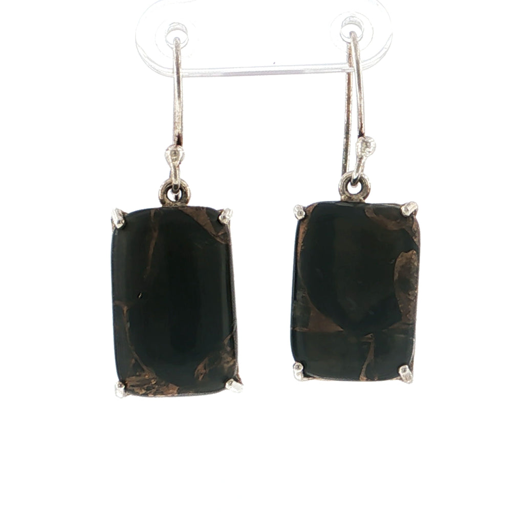 Emerald-Cut Black Mohave Turquoise Sterling Silver Drop Earrings