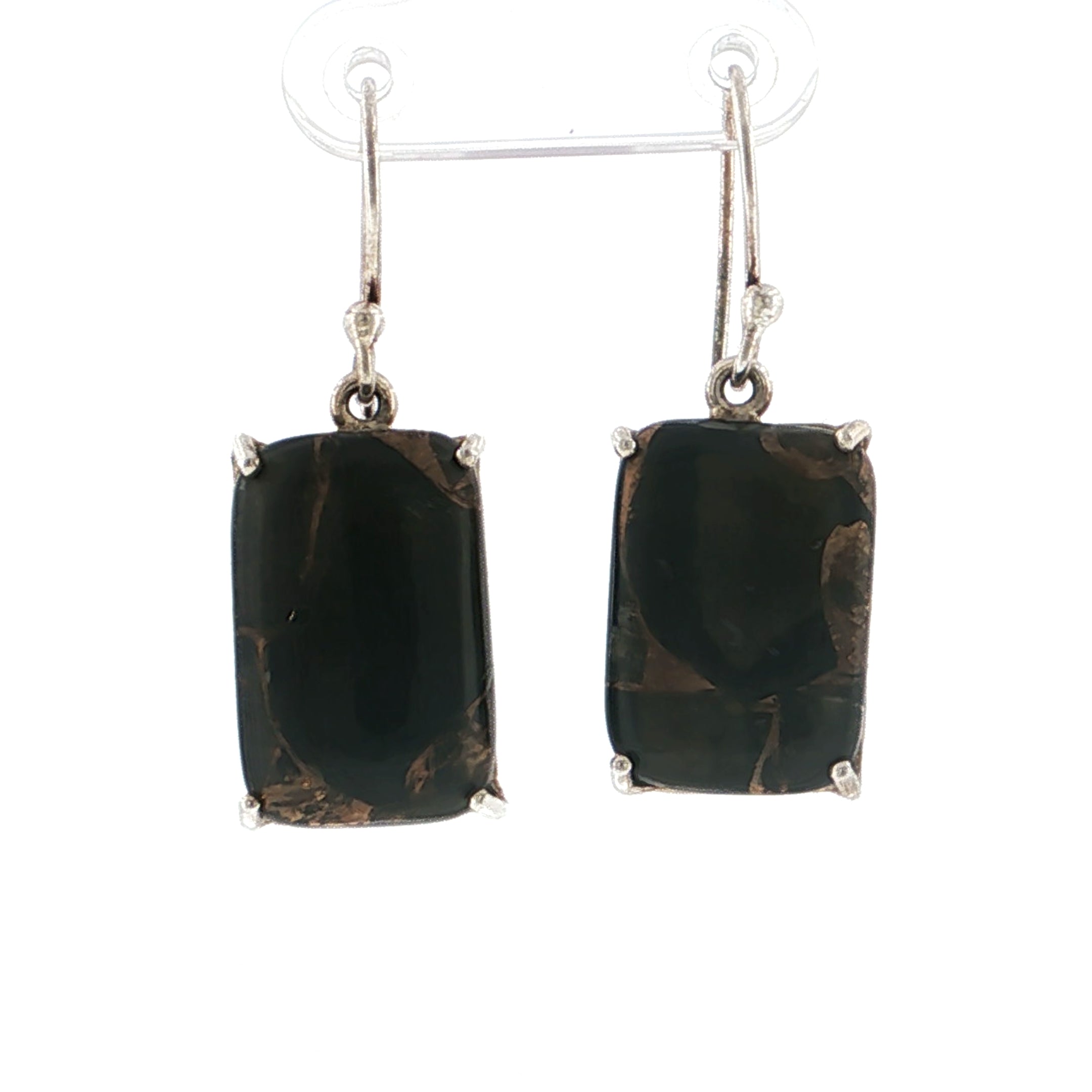 Emerald-Cut Black Mohave Turquoise Sterling Silver Drop Earrings