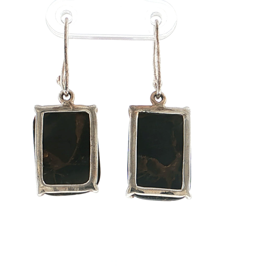 Emerald-Cut Black Mohave Turquoise Sterling Silver Drop Earrings