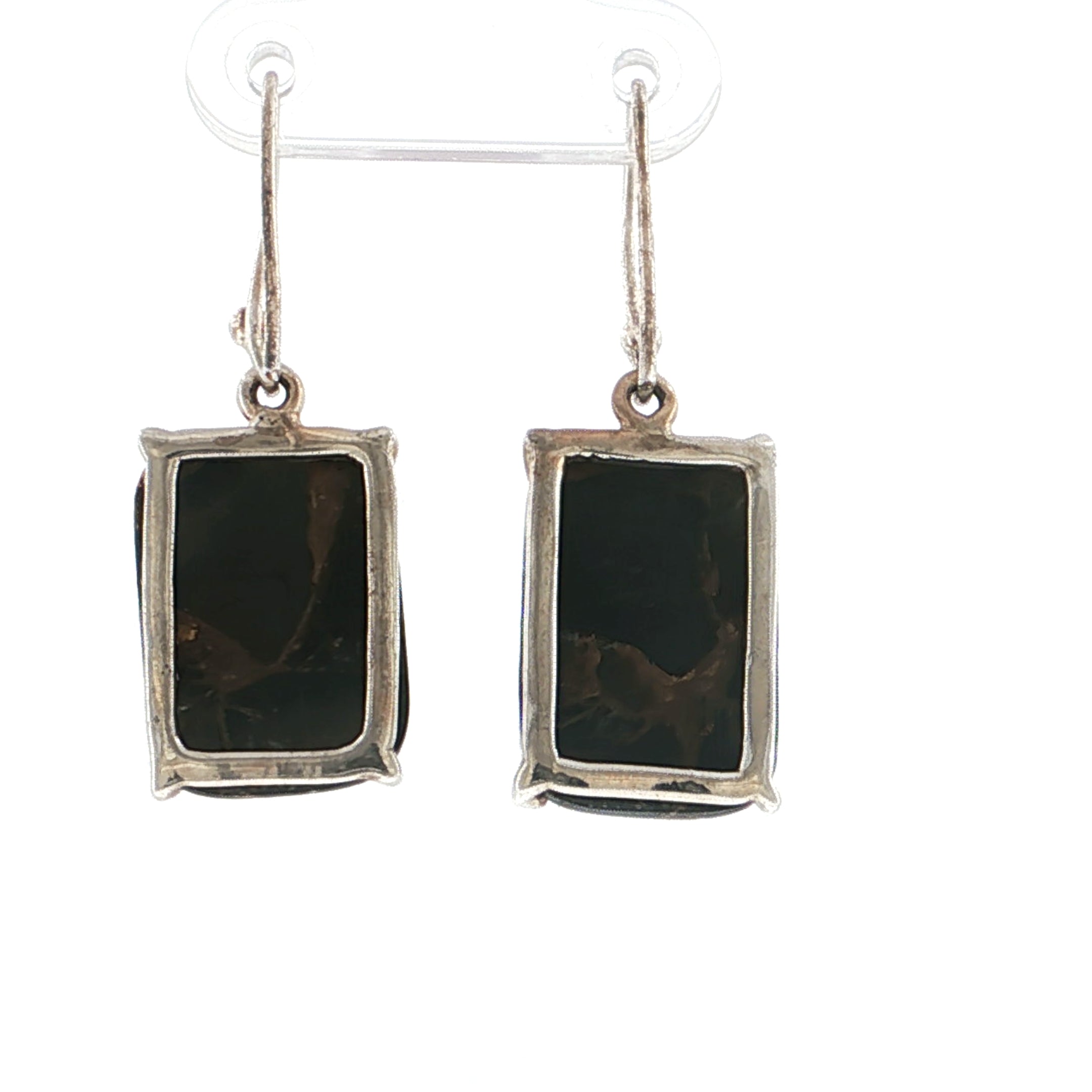 Emerald-Cut Black Mohave Turquoise Sterling Silver Drop Earrings