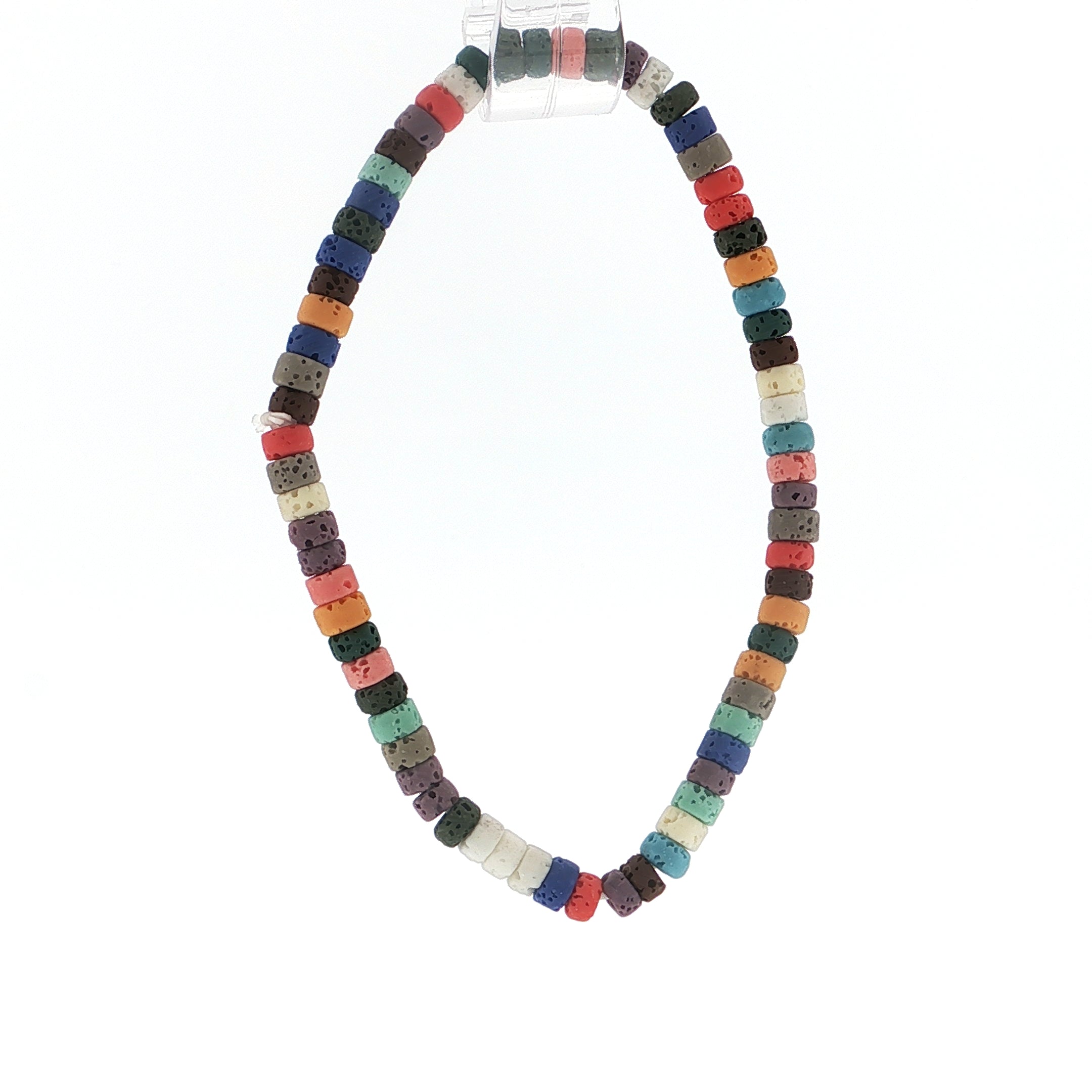 Multi-Color Cylindrical Textured Obsidian Lava Stone Beaded Bracelet