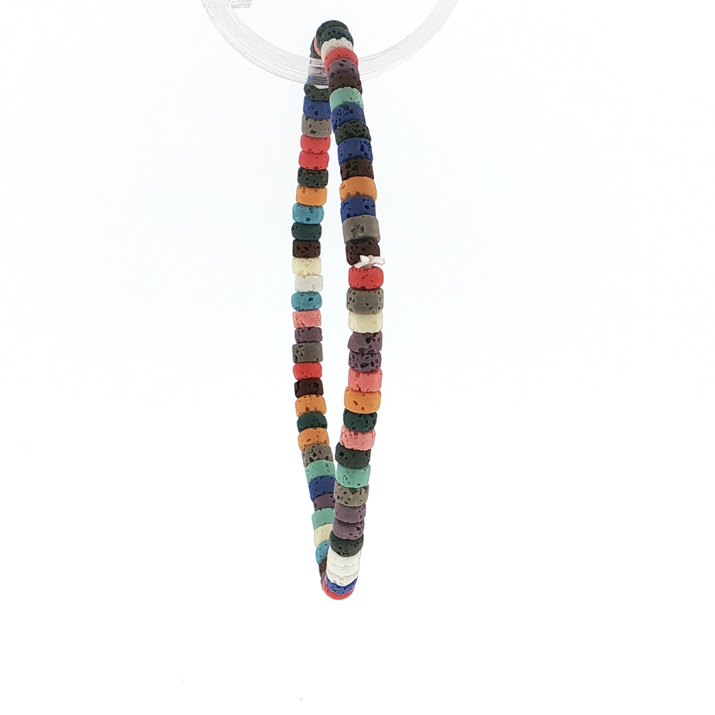 Multi-Color Cylindrical Textured Obsidian Lava Stone Beaded Bracelet