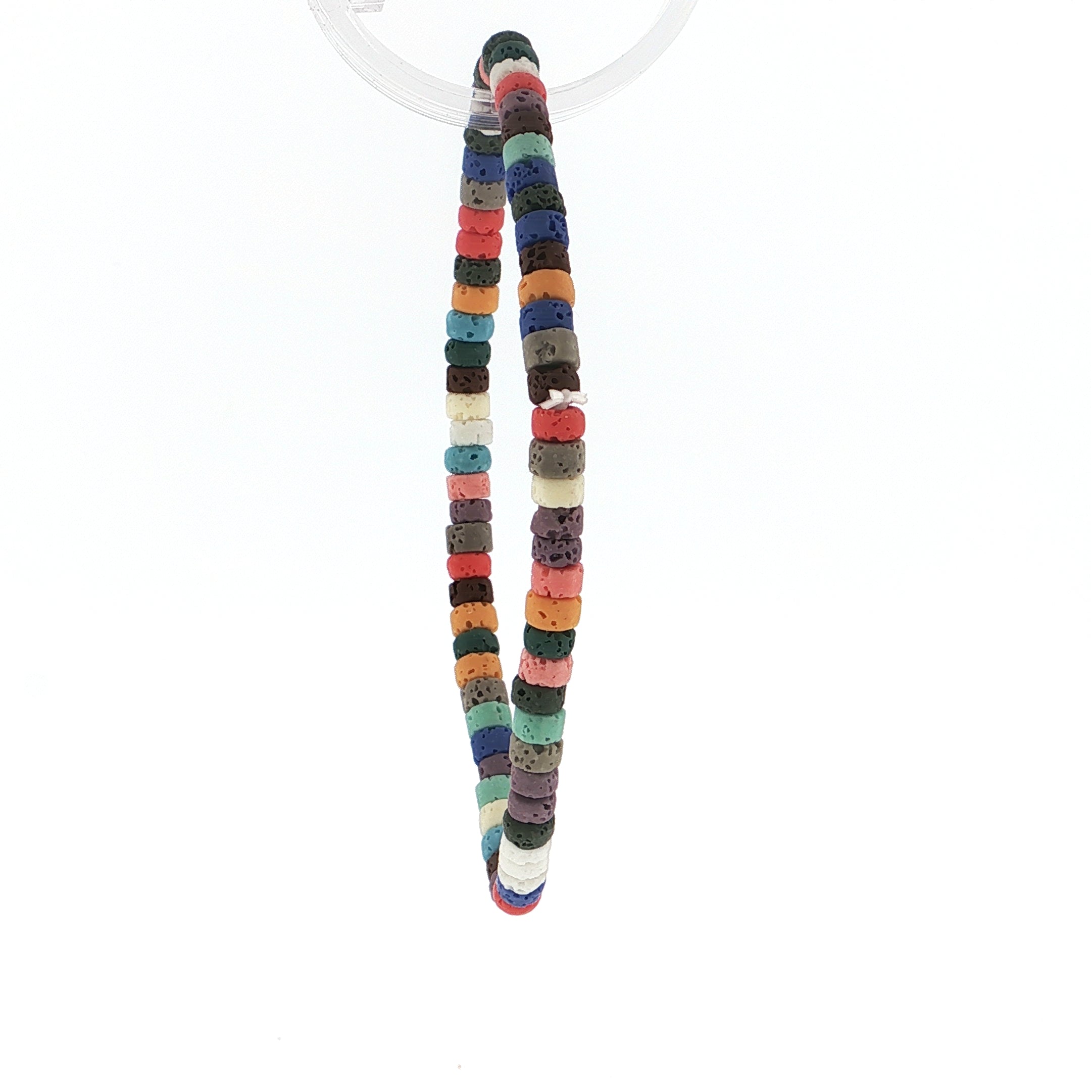 Multi-Color Cylindrical Textured Obsidian Lava Stone Beaded Bracelet